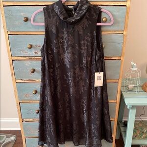 Ivanka Trump Black Sleeveless Mini Dress with Metallic Floral Sheen